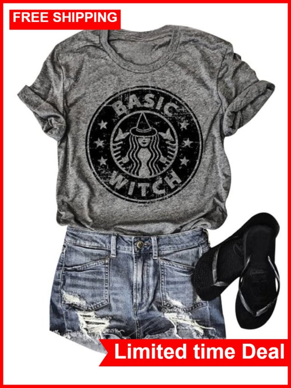 Women's Halloween Basic Witch Graphic Crew Neck T-Shirt Short Sleeve Spooky Top